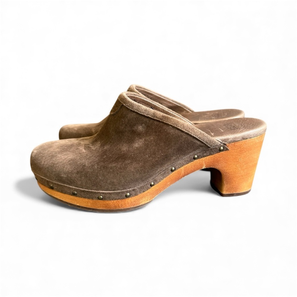 Ugg Abbie Suede Clogs Chocolate Brown Sherpa Lined Mules‎ Womens 8